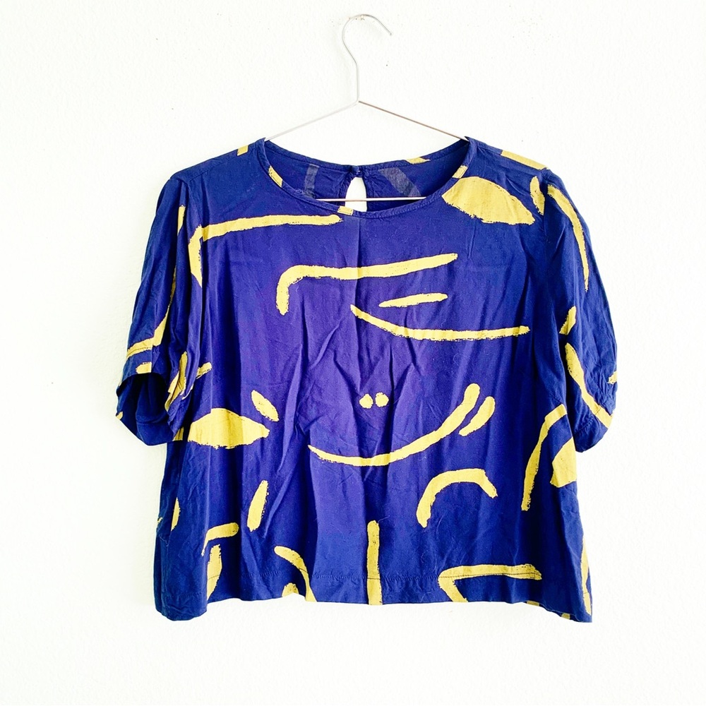 VINTAGE artist made original unique crop top abstract shirt Medium